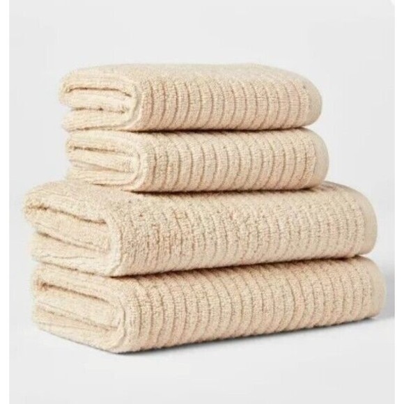 Threshold Bath Threshold 4pk Tan 0 Cotton Quick Dry Ribbed Hand